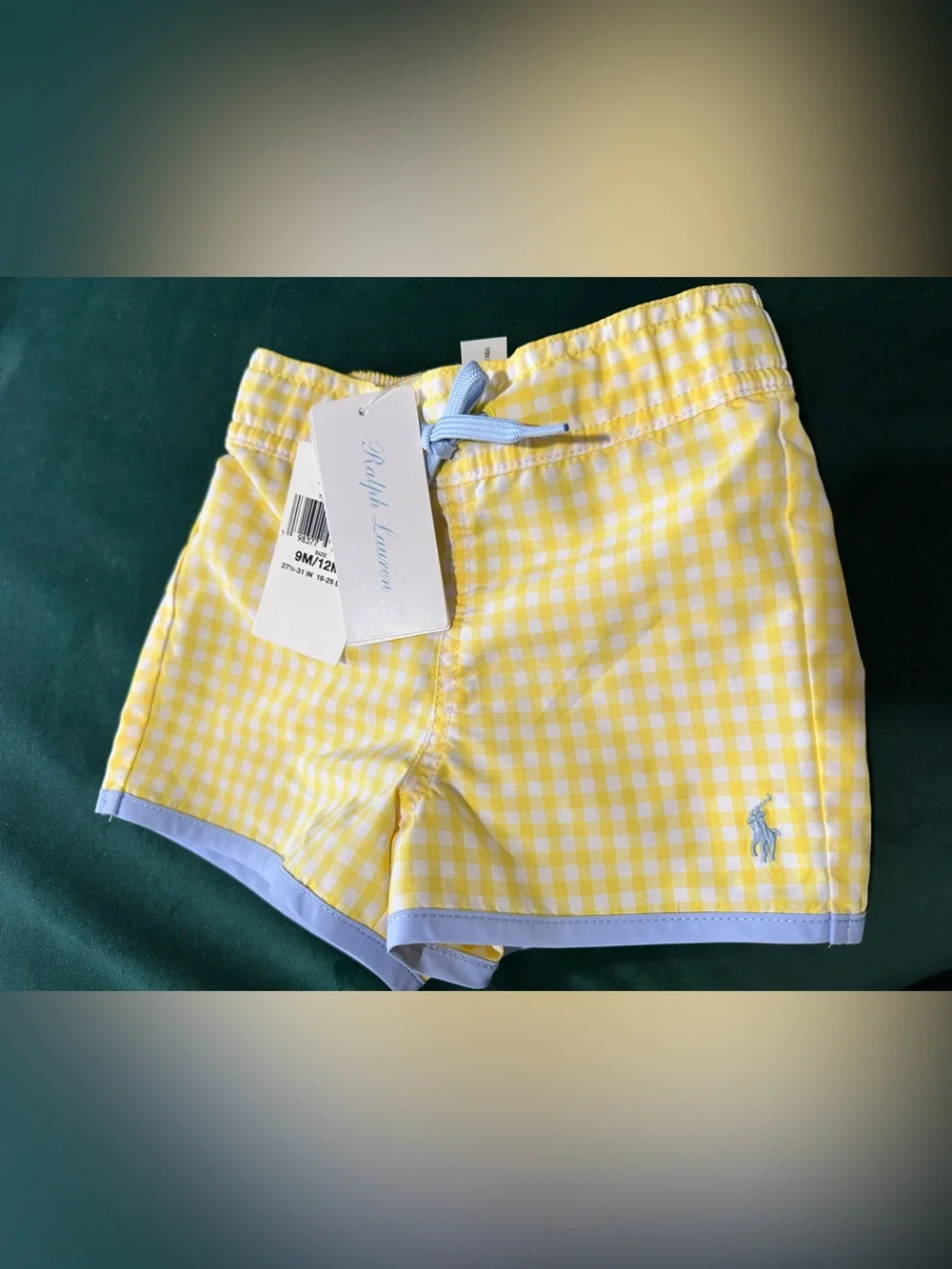 Ralph Lauren Yellow Gingham Boys Swim Trunk 9/12 mos